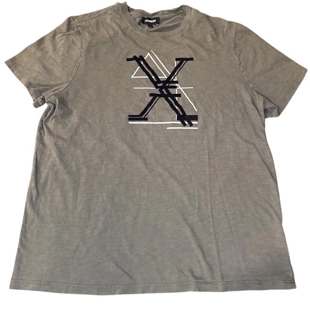 Express‎ Graphic T Shirt Mens XL Olive Green Logo Abstract Streetwear Urban